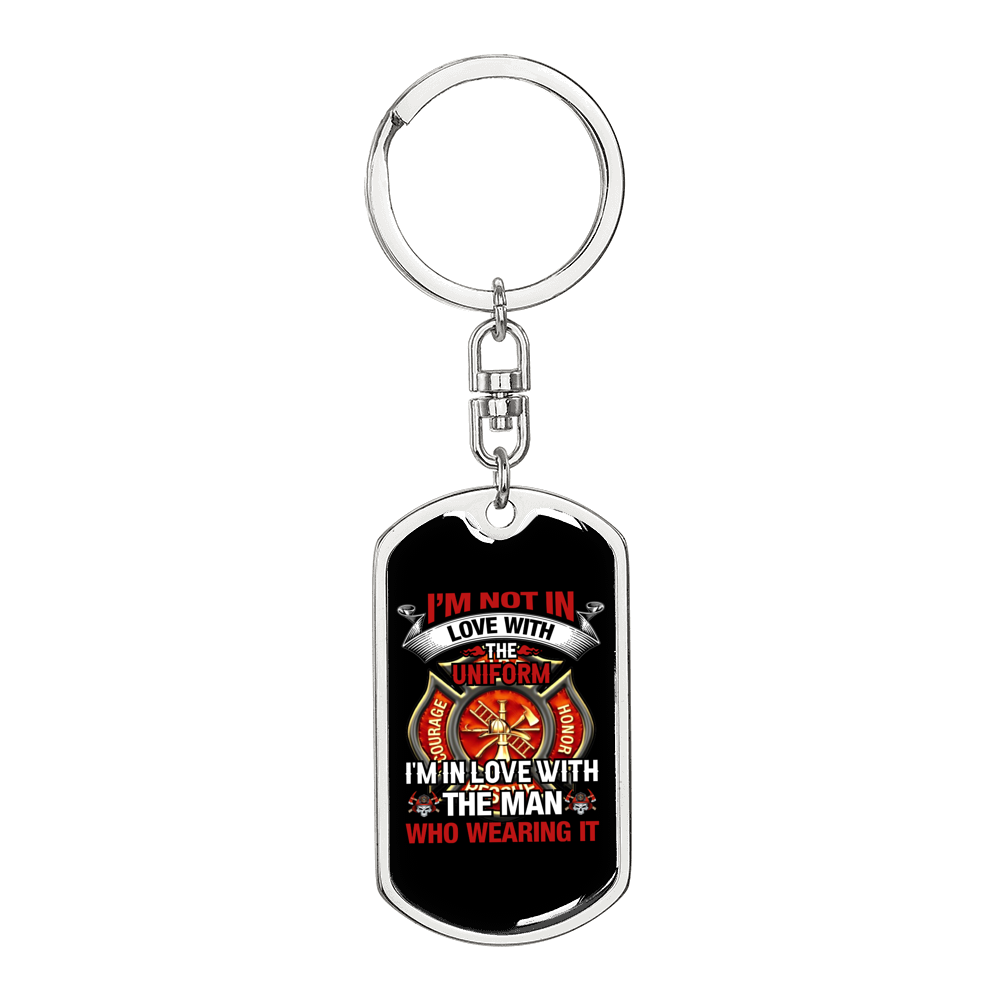 Not In Uniform Firefighter Keychain Stainless Steel or 18k Gold Dog Tag Keyring-Express Your Love Gifts