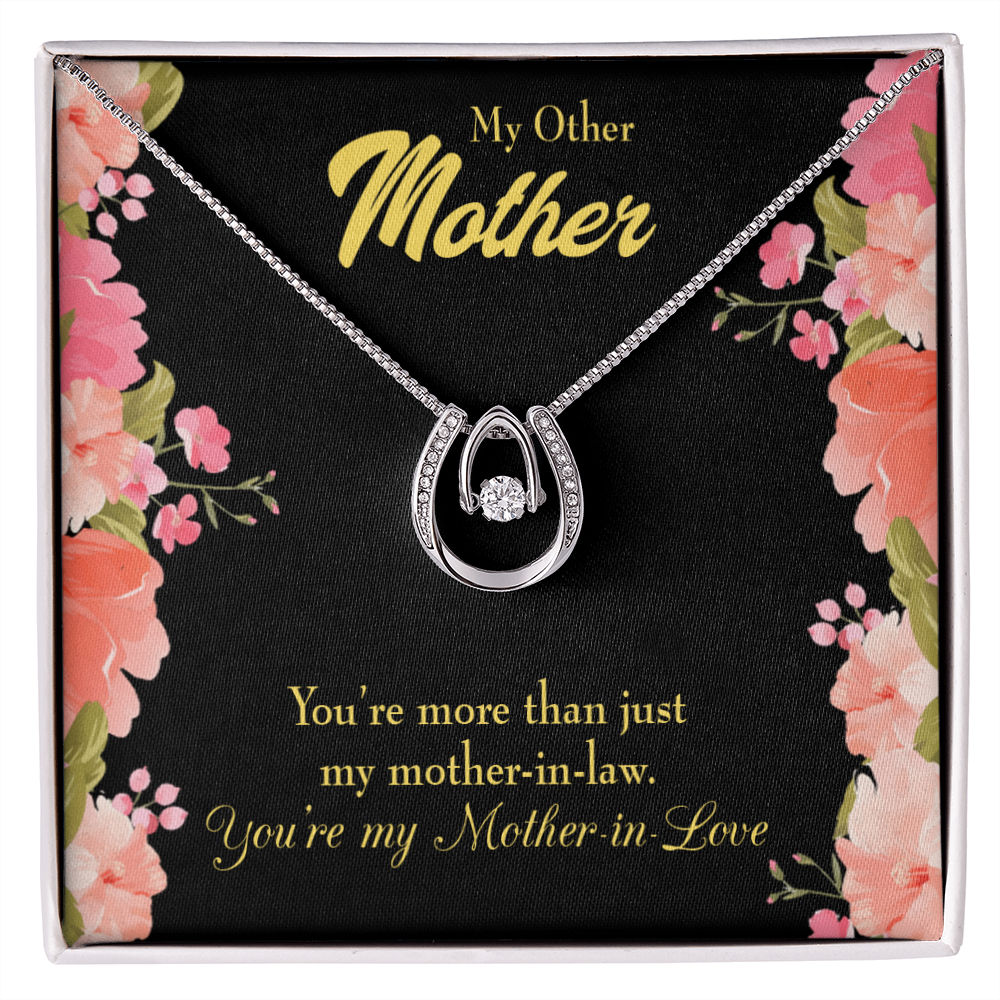 Not Just Mother-in-Law Lucky Horseshoe Necklace Message Card 14k w CZ Crystals-Express Your Love Gifts