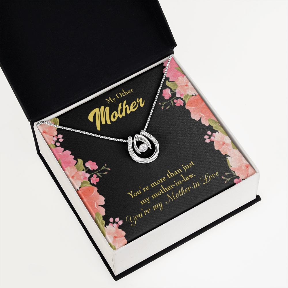 Not Just Mother-in-Law Lucky Horseshoe Necklace Message Card 14k w CZ Crystals-Express Your Love Gifts