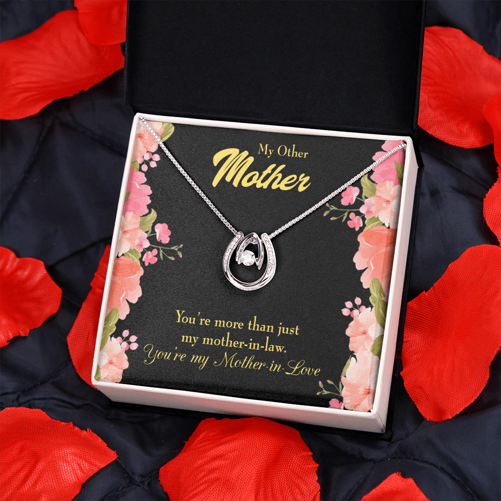 Not Just Mother-in-Law Lucky Horseshoe Necklace Message Card 14k w CZ Crystals-Express Your Love Gifts