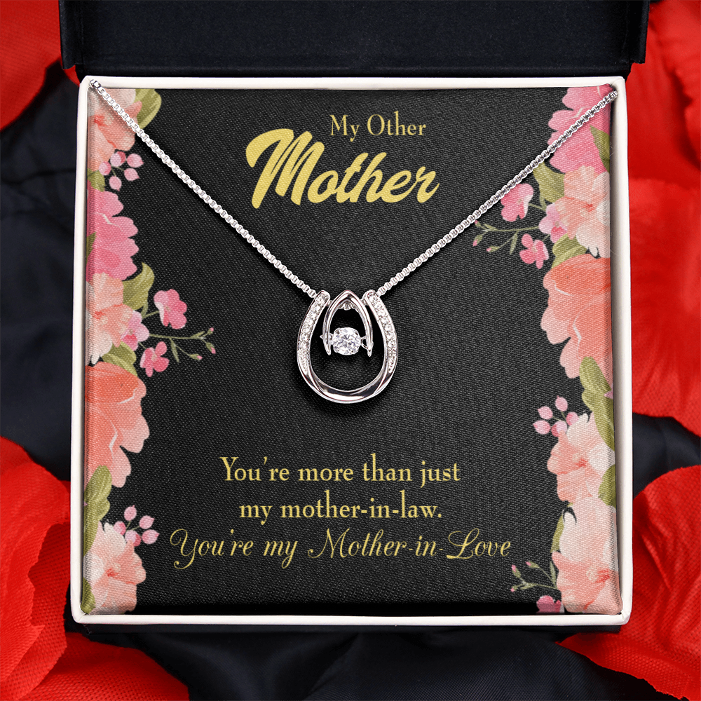 Not Just Mother-in-Law Lucky Horseshoe Necklace Message Card 14k w CZ Crystals-Express Your Love Gifts