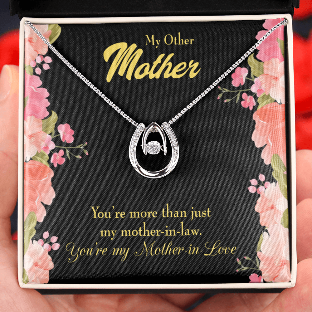 Not Just Mother-in-Law Lucky Horseshoe Necklace Message Card 14k w CZ Crystals-Express Your Love Gifts