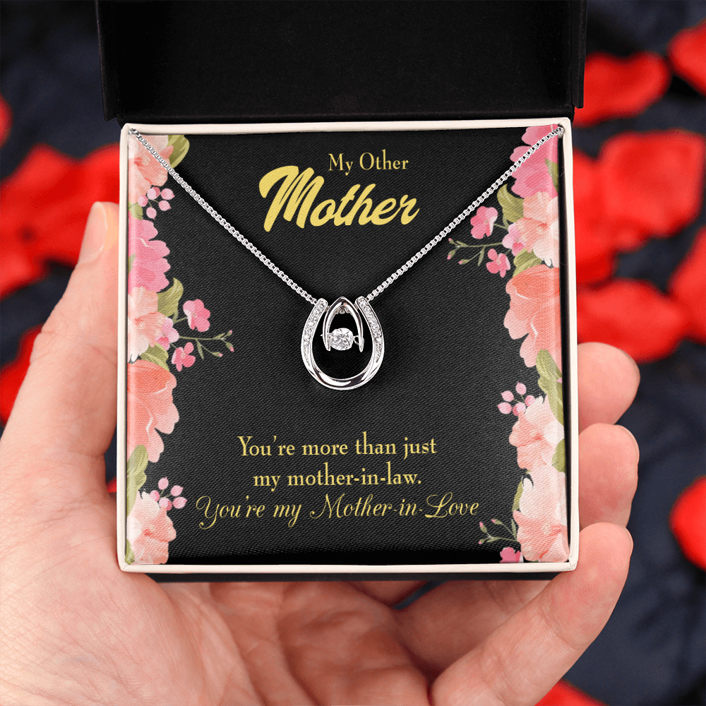 Not Just Mother-in-Law Lucky Horseshoe Necklace Message Card 14k w CZ Crystals-Express Your Love Gifts