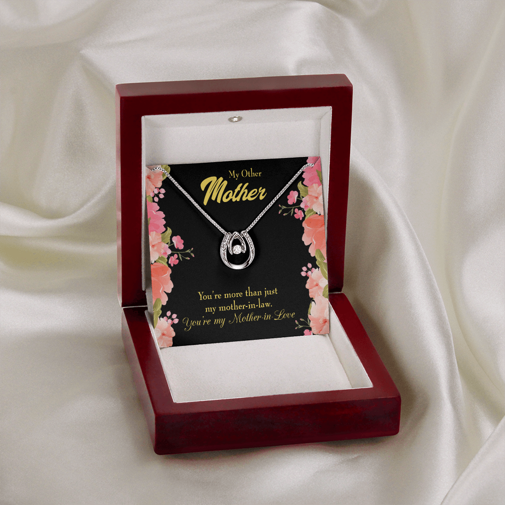 Not Just Mother-in-Law Lucky Horseshoe Necklace Message Card 14k w CZ Crystals-Express Your Love Gifts