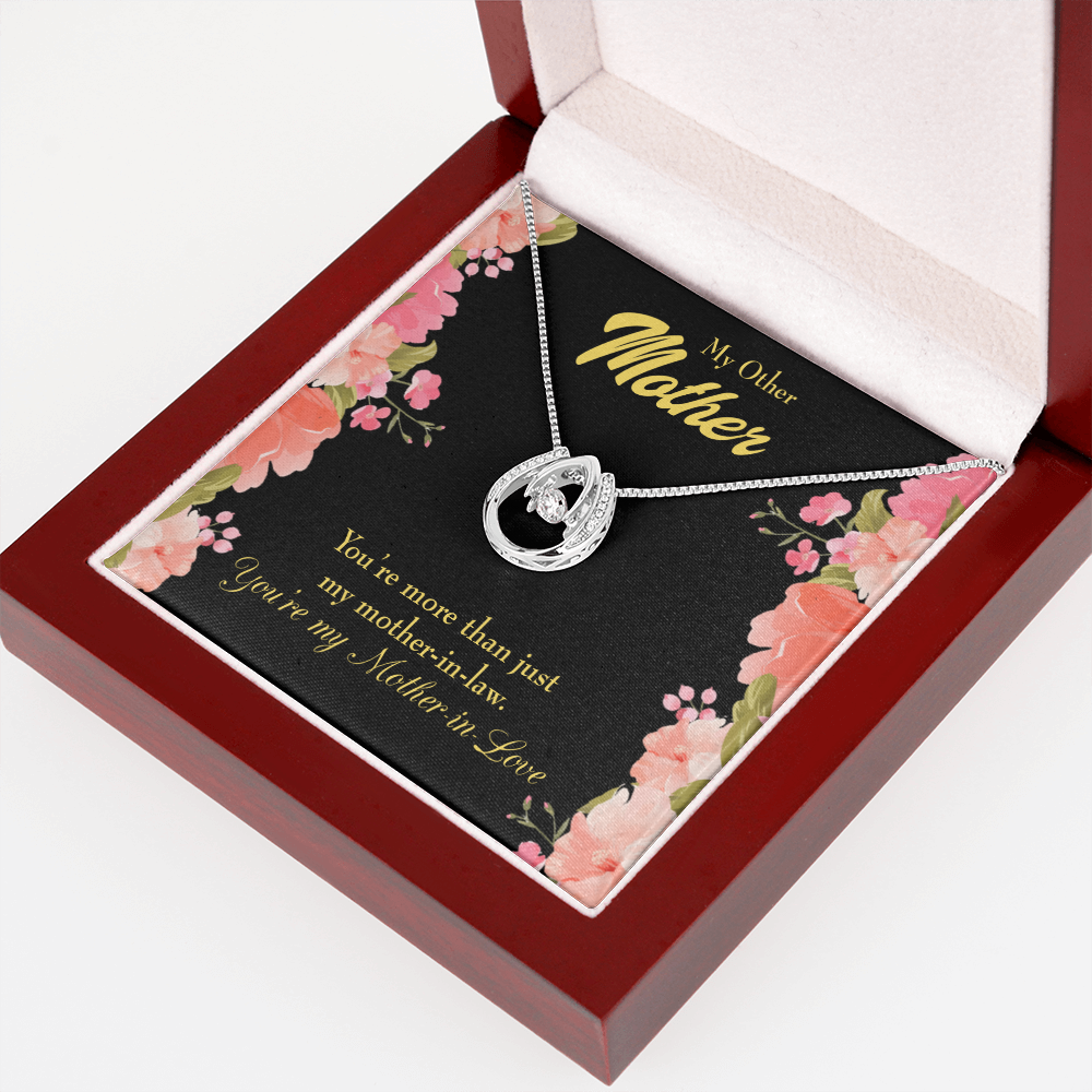 Not Just Mother-in-Law Lucky Horseshoe Necklace Message Card 14k w CZ Crystals-Express Your Love Gifts