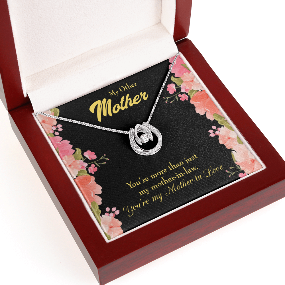 Not Just Mother-in-Law Lucky Horseshoe Necklace Message Card 14k w CZ Crystals-Express Your Love Gifts