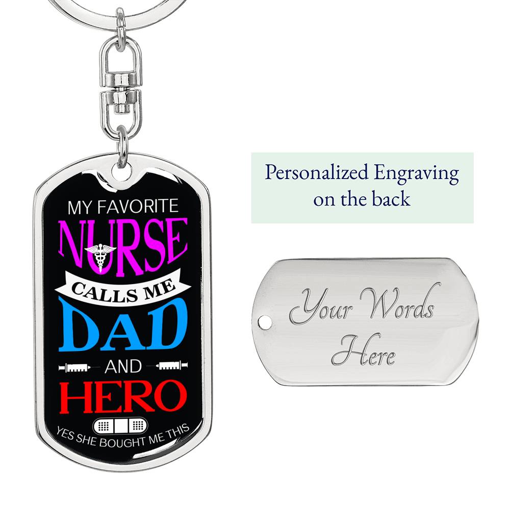 Nurse Dad Dog Tag Pendant Keychain Stainless Steel or 18k Gold-Express Your Love Gifts