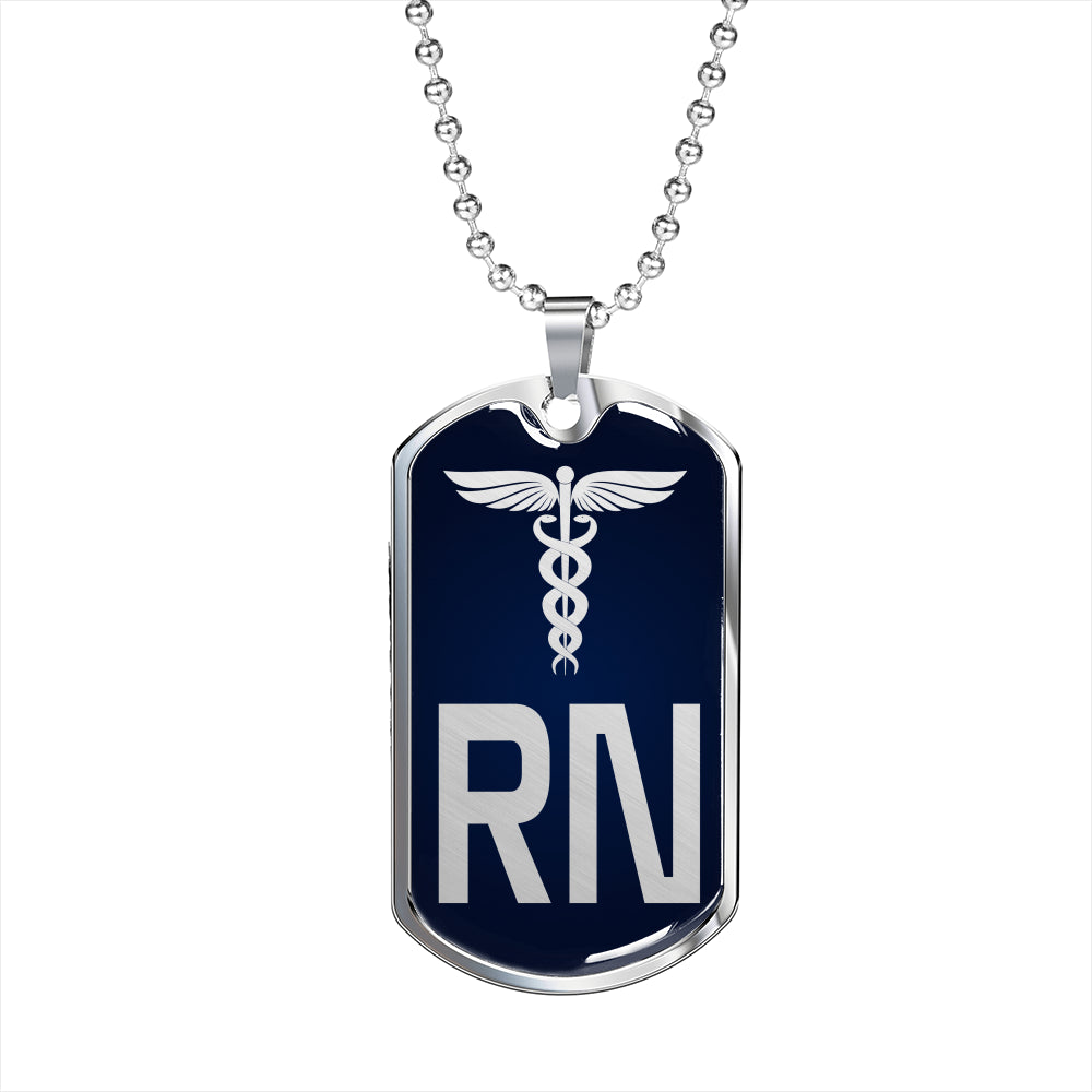Nurse Gift Caduceus Necklace Dog Tag Stainless Steel or 18k Gold Dog Tag W 24"-Express Your Love Gifts