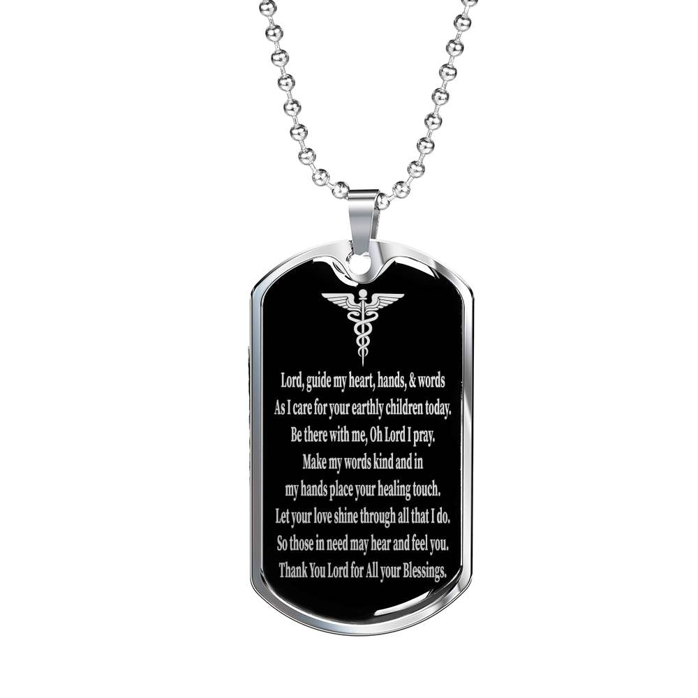 Nurse Gift Nurses Prayer Necklace Stainless Steel or 18k Gold Dog Tag W 24"-Express Your Love Gifts
