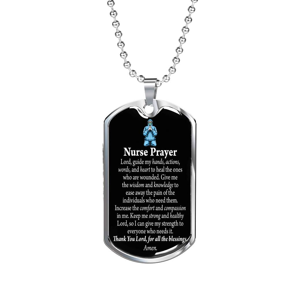 Nurse Prayer Pendant Stainless Steel or 18k Gold Dog Tag W 24"Chain-Express Your Love Gifts