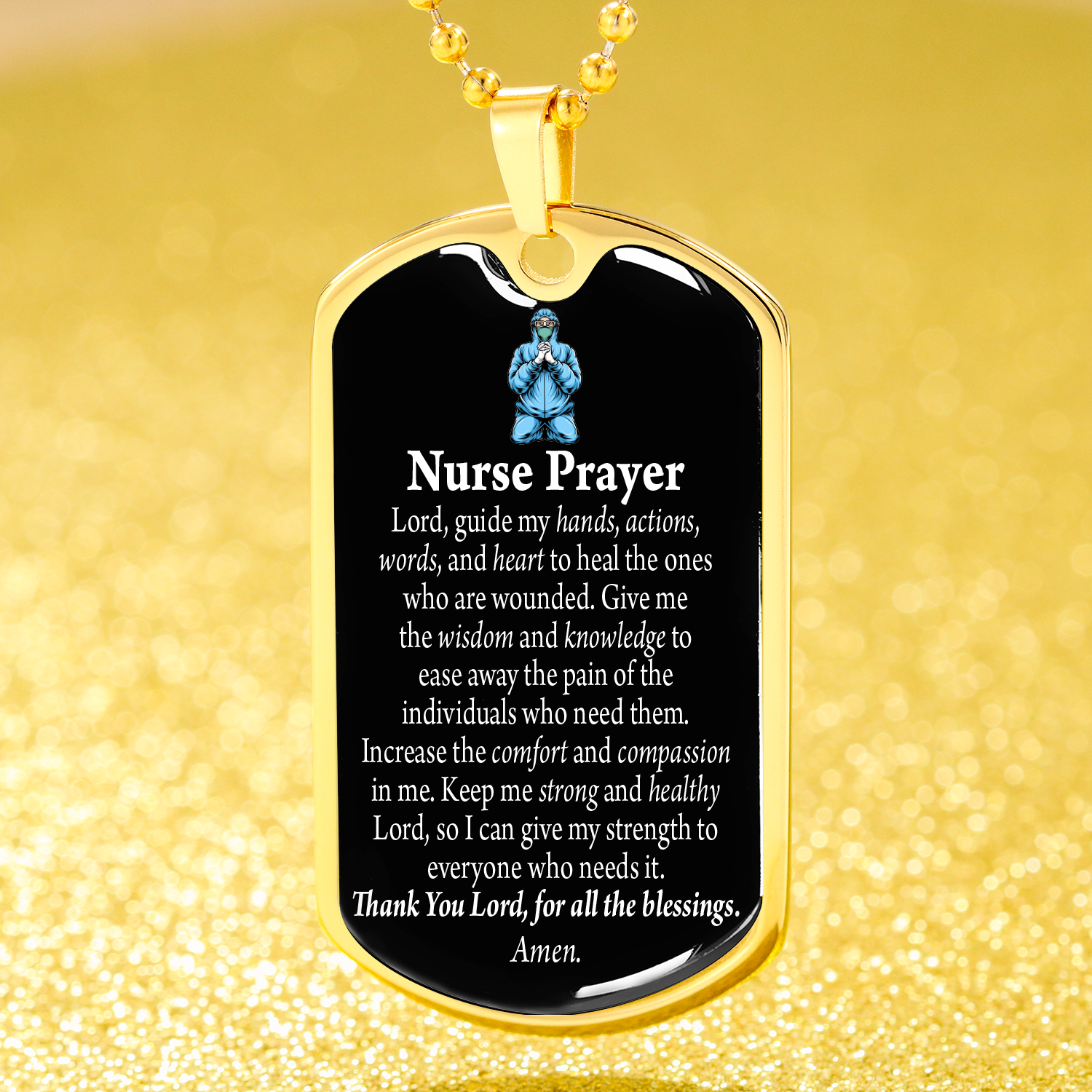 Nurse Prayer Pendant Stainless Steel or 18k Gold Dog Tag W 24"Chain-Express Your Love Gifts