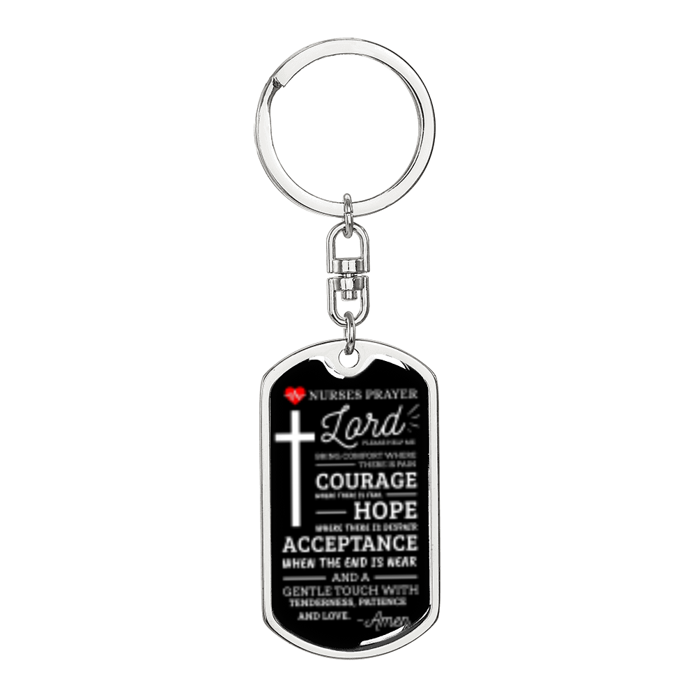 Nurse Prayer Swivel Keychain Dog Tag Stainless Steel or 18k Gold-Express Your Love Gifts