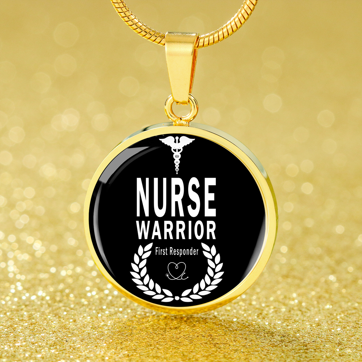 Nurse Warrior First Responder Circle Pendant Stainless Steel or 18k Gold 18-22"-Express Your Love Gifts