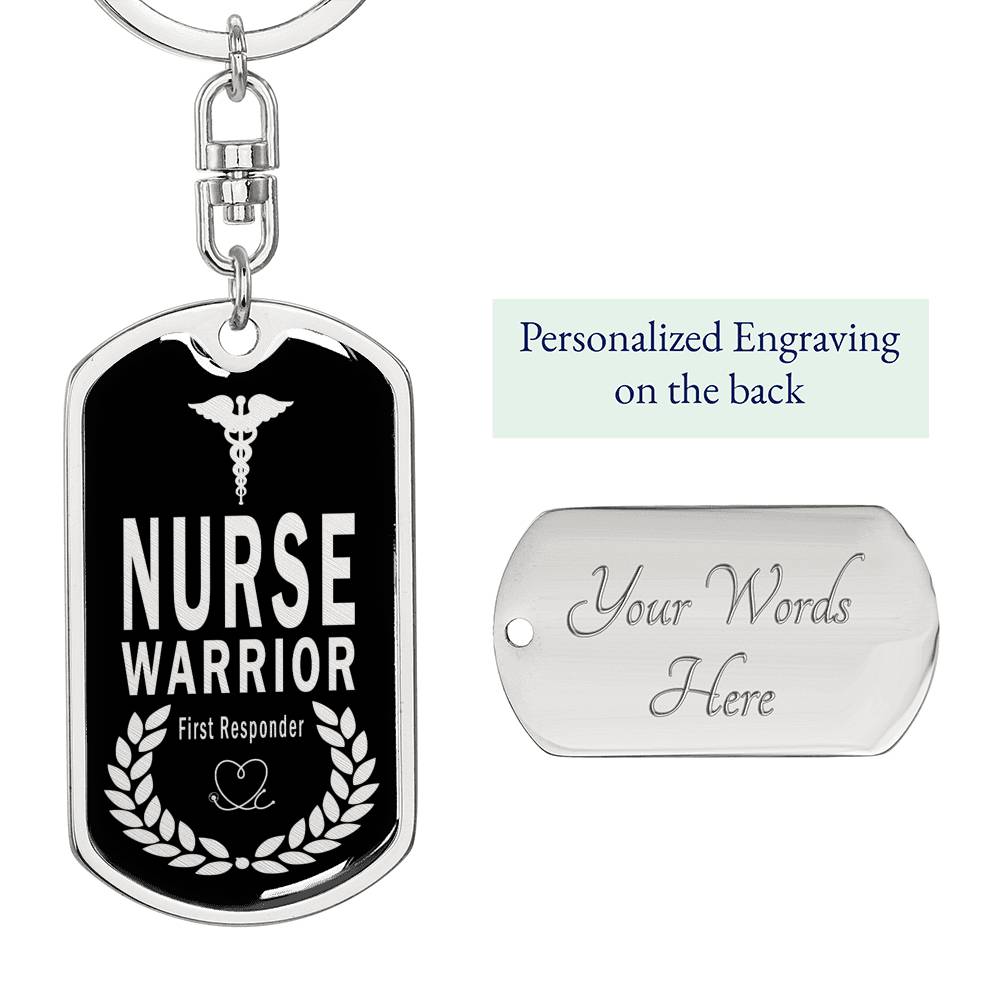 Nurse Warrior First Responder Dog Tag Pendant Keychain Stainless Steel or 18k Gold-Express Your Love Gifts