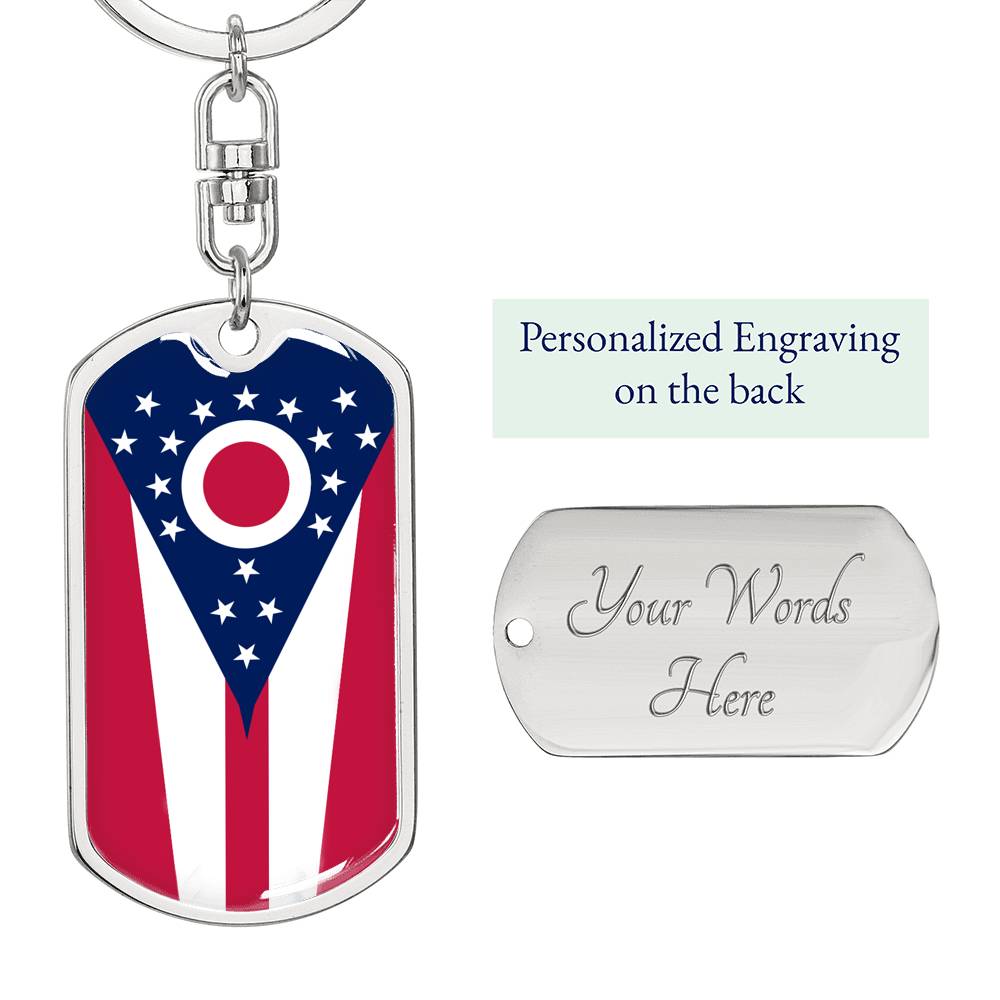 Ohio State Flag Keychain Dog Tag Stainless Steel or 18k Gold-Express Your Love Gifts