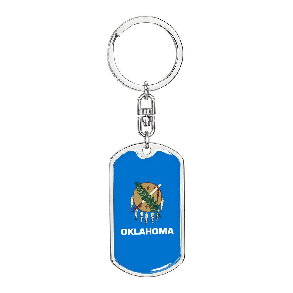 Oklahoma State Flag Keychain Dog Tag Stainless Steel or 18k Gold-Express Your Love Gifts