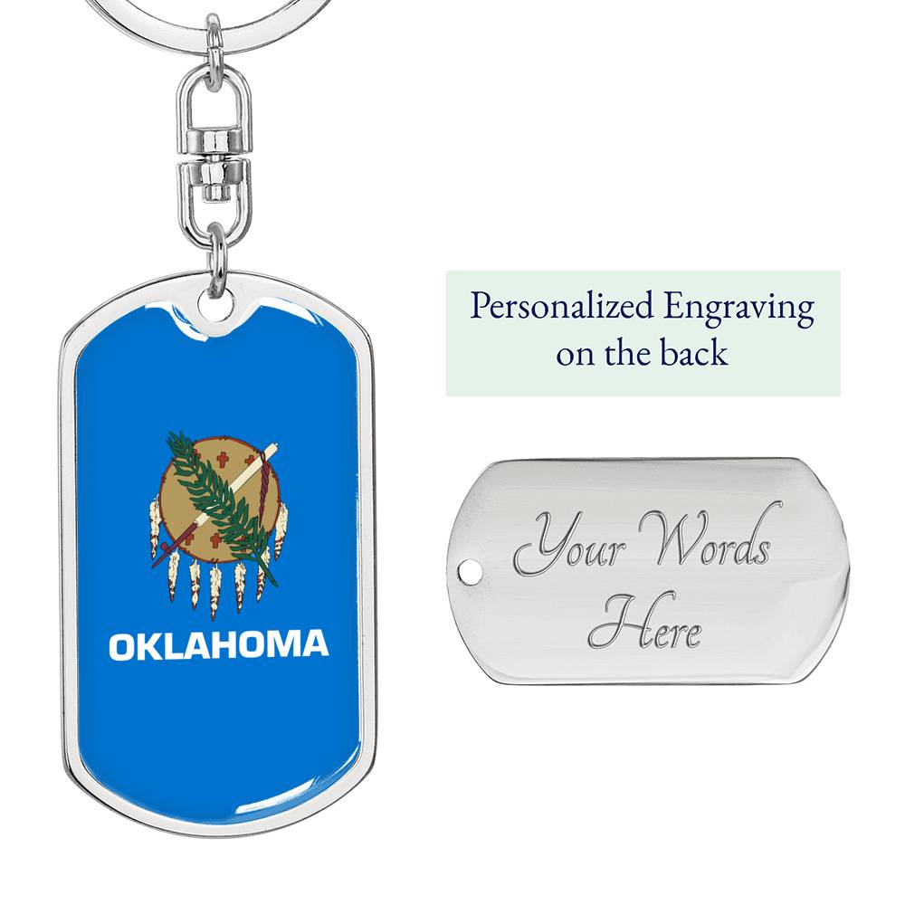 Oklahoma State Flag Keychain Dog Tag Stainless Steel or 18k Gold-Express Your Love Gifts