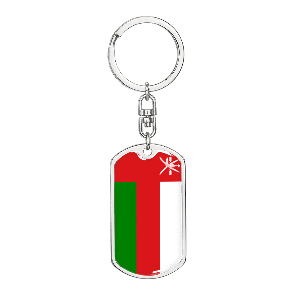 Oman Flag Swivel Keychain Dog Tag Stainless Steel or 18k Gold-Express Your Love Gifts