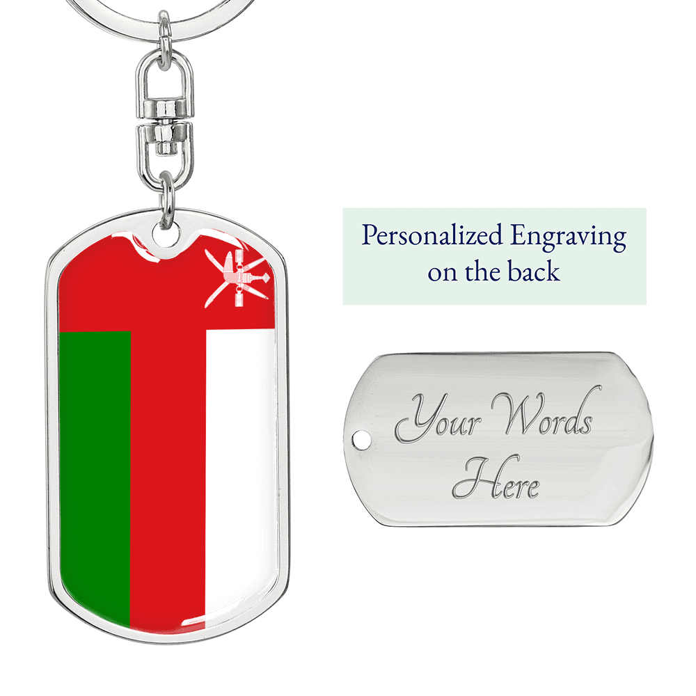 Oman Flag Swivel Keychain Dog Tag Stainless Steel or 18k Gold-Express Your Love Gifts