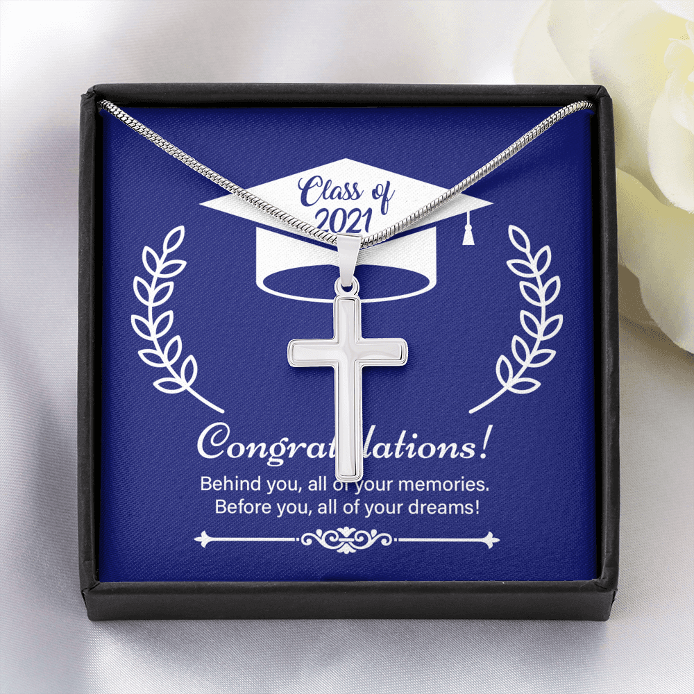 On Your 2021 Graduation Day Message Cross Card Necklace w Stainless Steel Pendant-Express Your Love Gifts