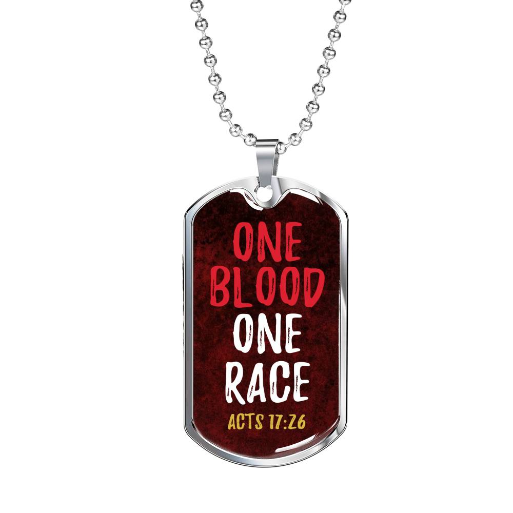 One Blood One Race Acts 17:26 Necklace Stainless Steel or 18k Gold Dog Tag 24" Chain-Express Your Love Gifts