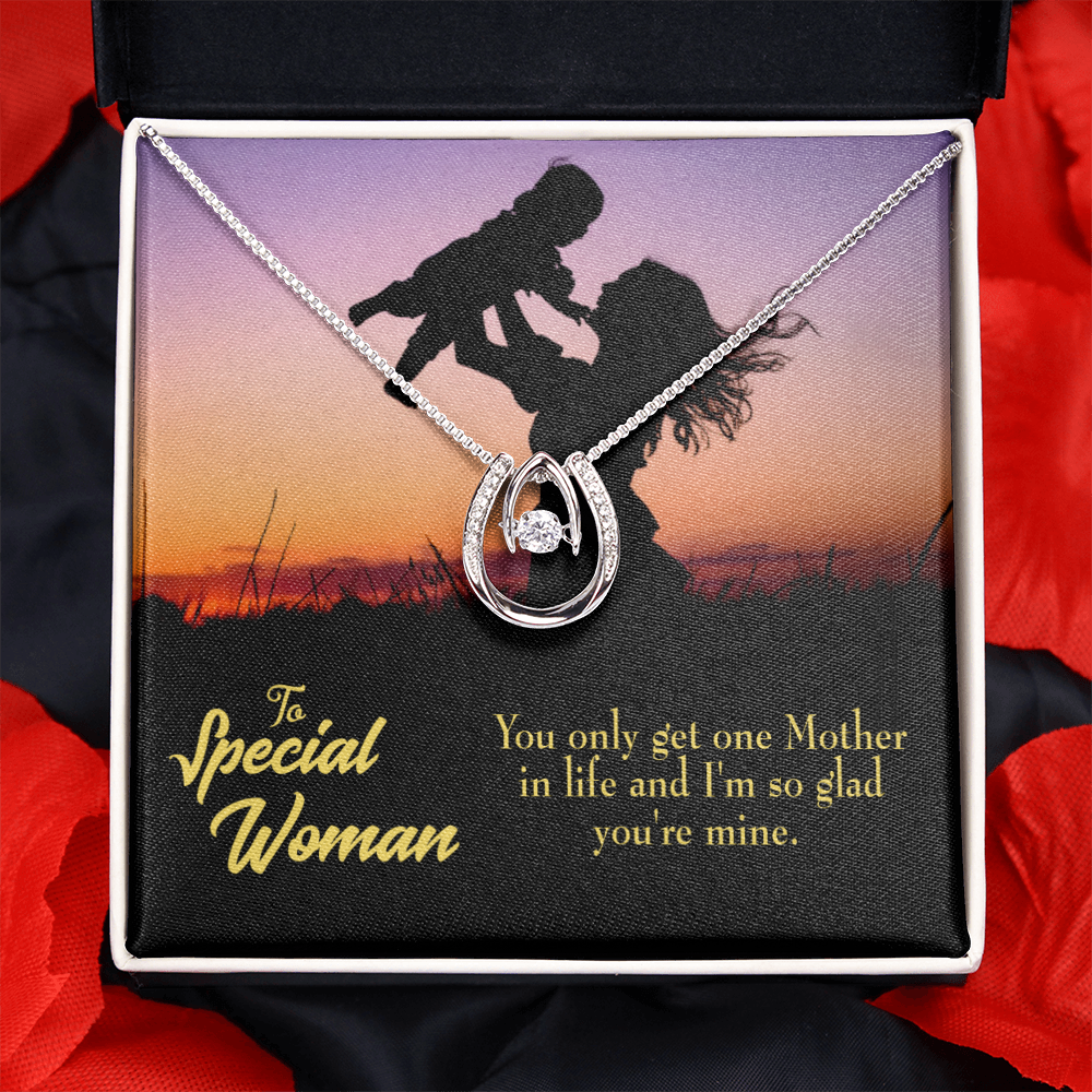 Only One Mother Lucky Horseshoe Necklace Message Card 14k w CZ Crystals-Express Your Love Gifts