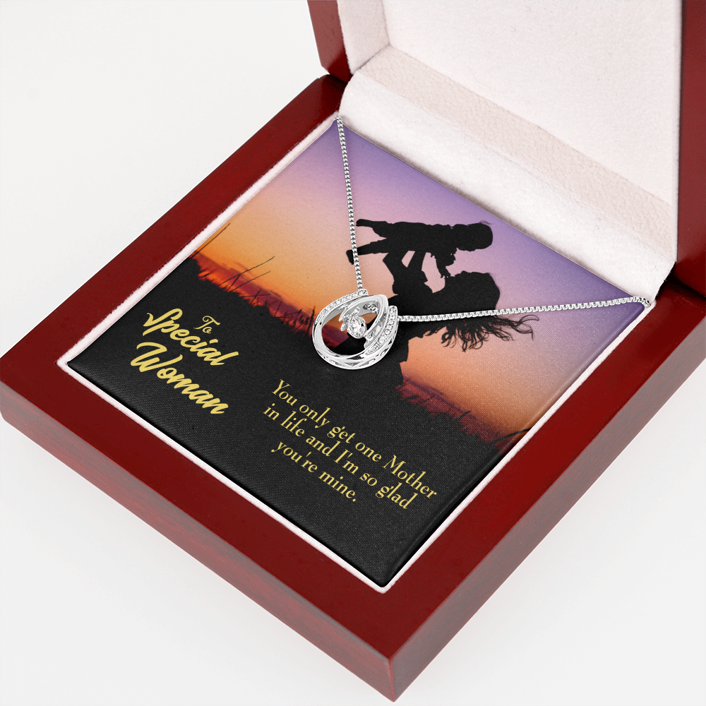 Only One Mother Lucky Horseshoe Necklace Message Card 14k w CZ Crystals-Express Your Love Gifts