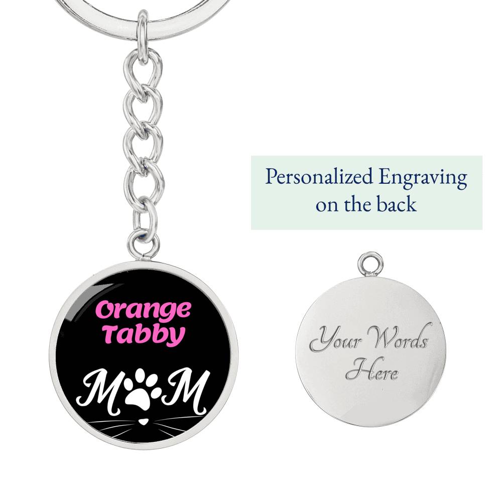 Orange Tabby Cat Mom Keychain Stainless Steel or 18k Gold Circle Pendant-Express Your Love Gifts