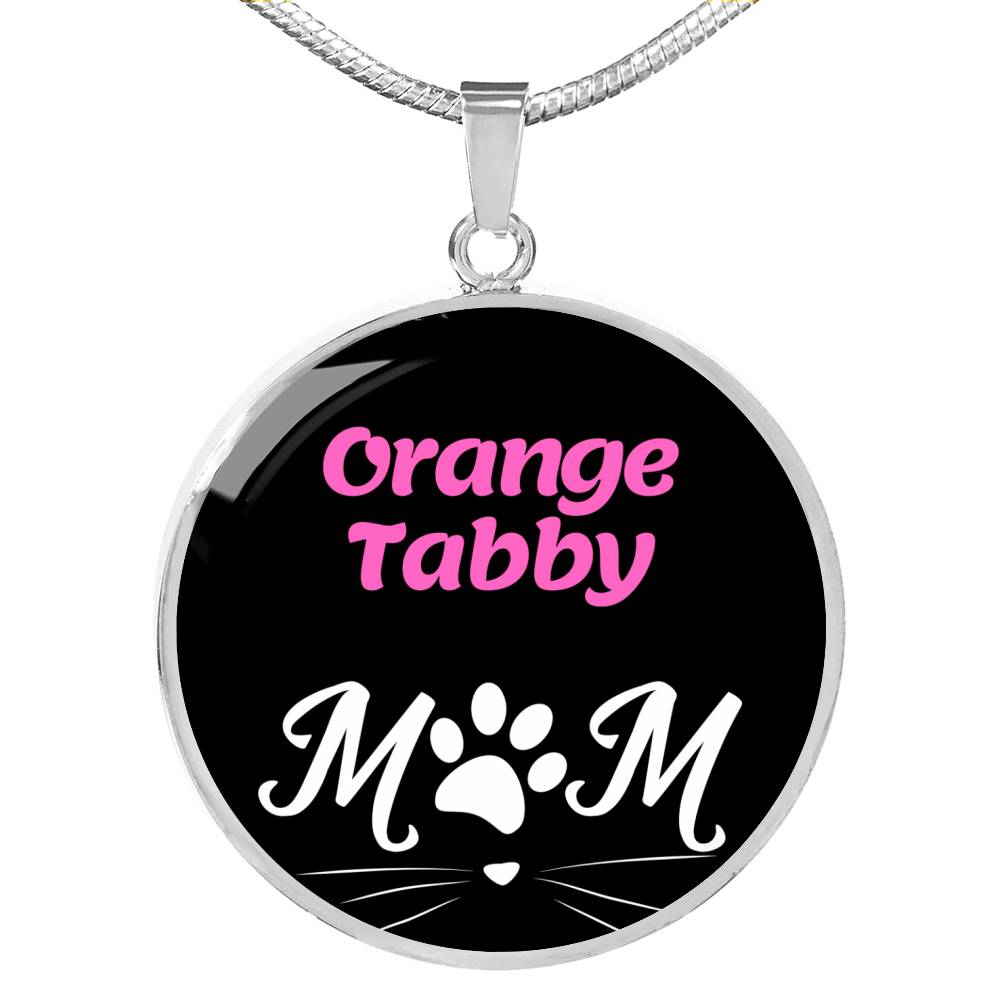 orange Tabby Cat Mom Necklace Circle Pendant Stainless Steel or 18k Gold 18-22"-Express Your Love Gifts