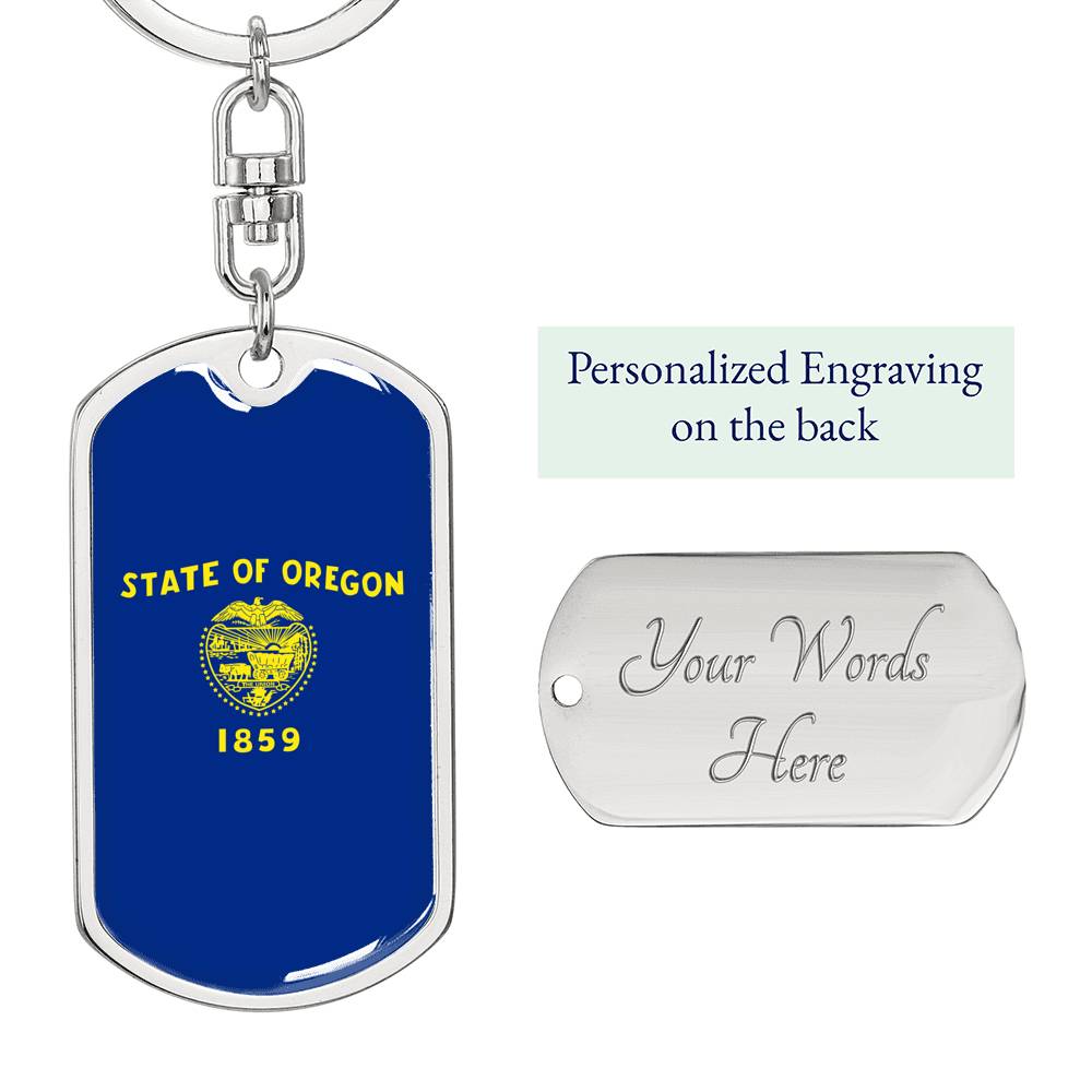 oregon State Flag Keychain Dog Tag Stainless Steel or 18k Gold-Express Your Love Gifts