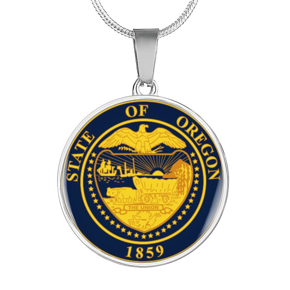oregon State Seal Necklace Circle Pendant Stainless Steel or 18k Gold 18-22"-Express Your Love Gifts