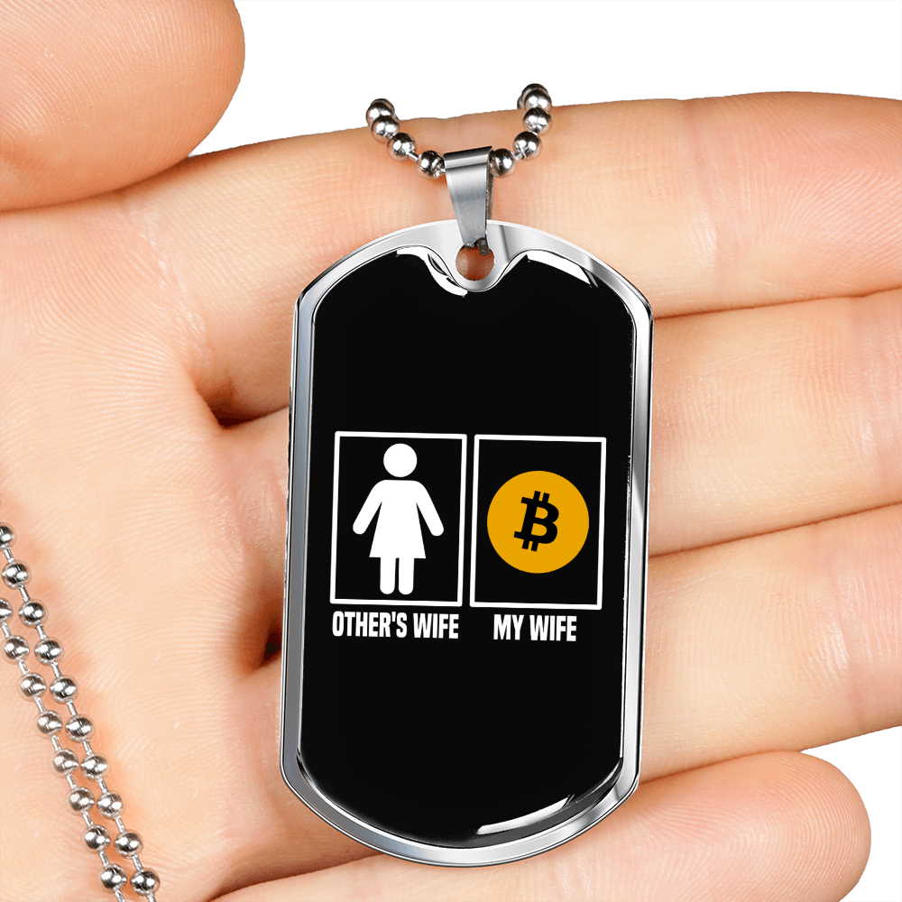 Other's Wife Crypto Necklace Stainless Steel or 18k Gold Dog Tag 24" Chain-Express Your Love Gifts