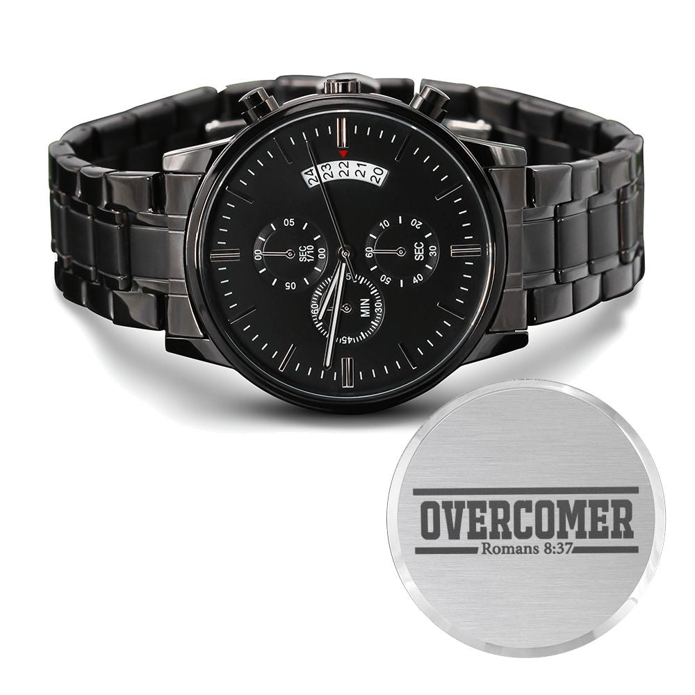 Overcomer Romans Engraved Bible Verse Men&#39;s Watch Multifunction Stainless Steel W Copper Dial-Express Your Love Gifts