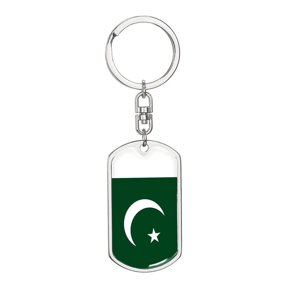 Pakistan Flag Swivel Keychain Dog Tag Stainless Steel or 18k Gold-Express Your Love Gifts