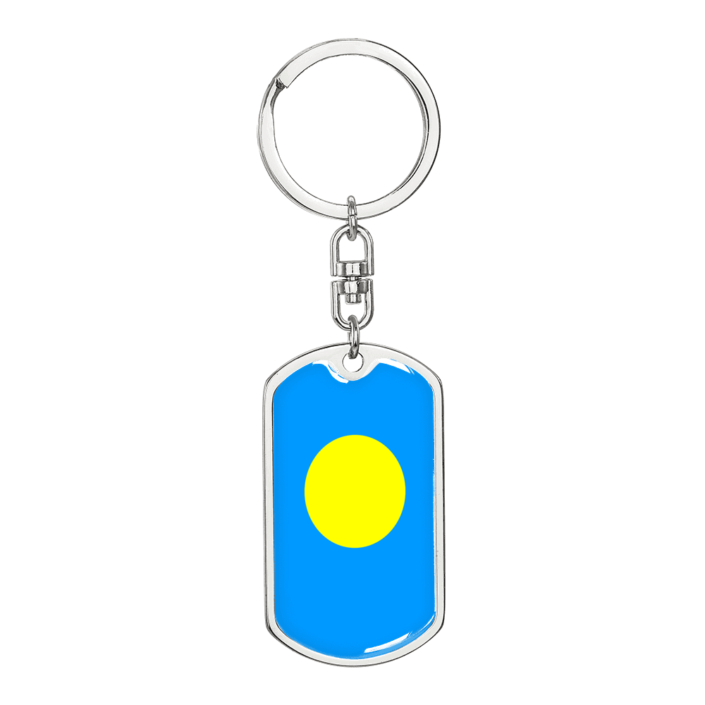 Palau Flag Swivel Keychain Dog Tag Stainless Steel or 18k Gold-Express Your Love Gifts