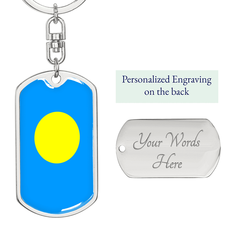 Palau Flag Swivel Keychain Dog Tag Stainless Steel or 18k Gold-Express Your Love Gifts
