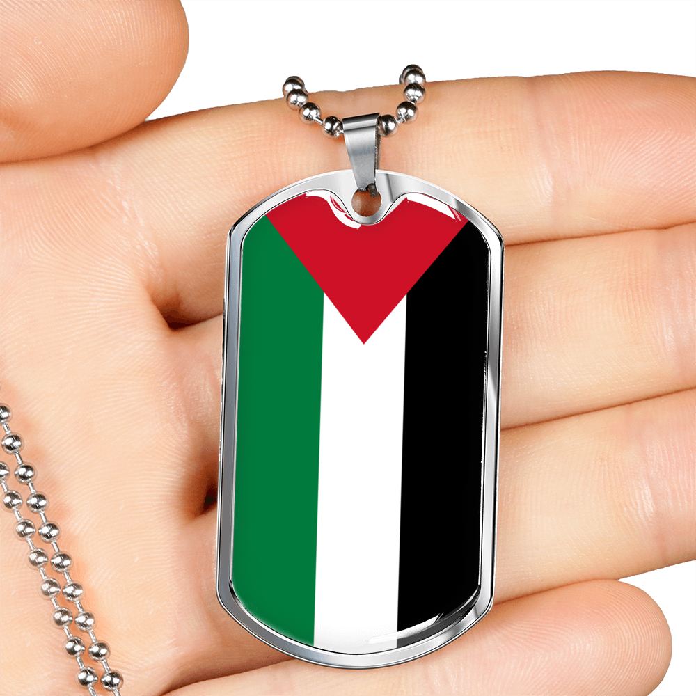 Palestine Flag Necklace Stainless Steel or 18k Gold Dog Tag 24" Chain-Express Your Love Gifts
