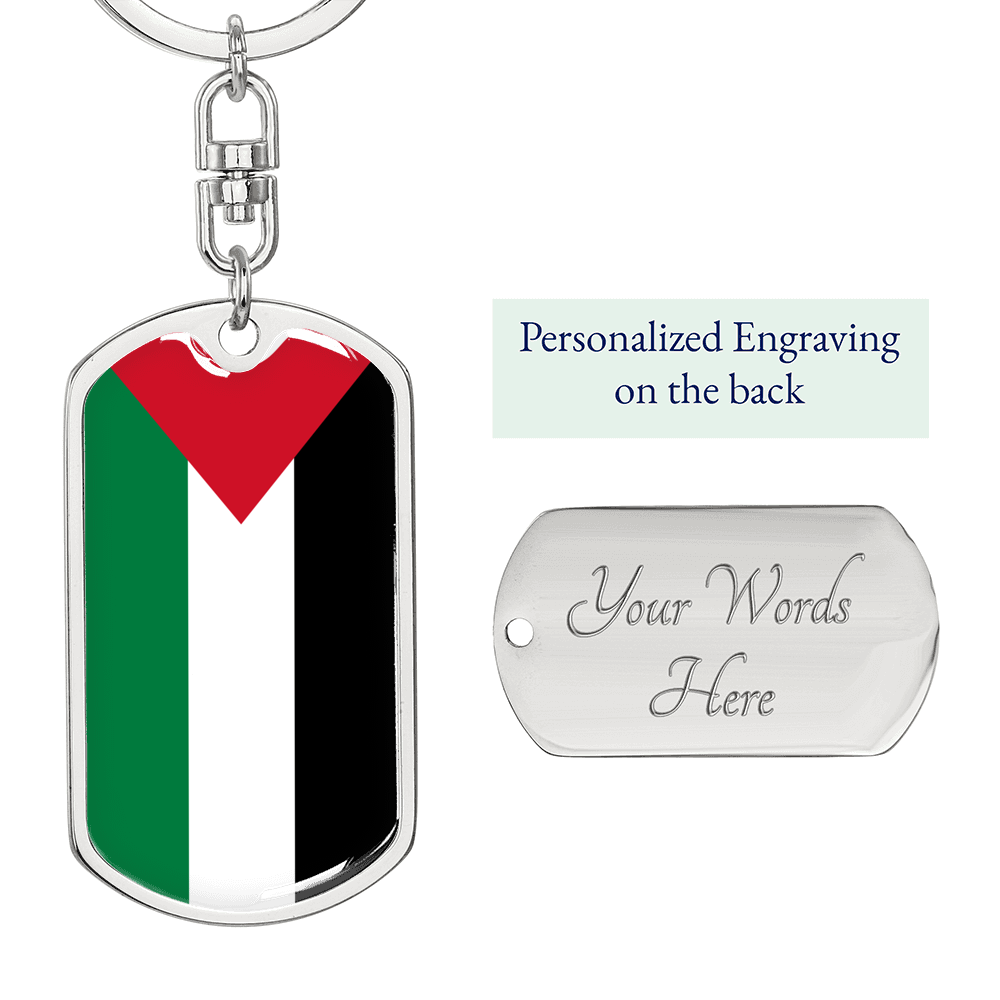 Palestine Flag Swivel Keychain Dog Tag Stainless Steel or 18k Gold-Express Your Love Gifts