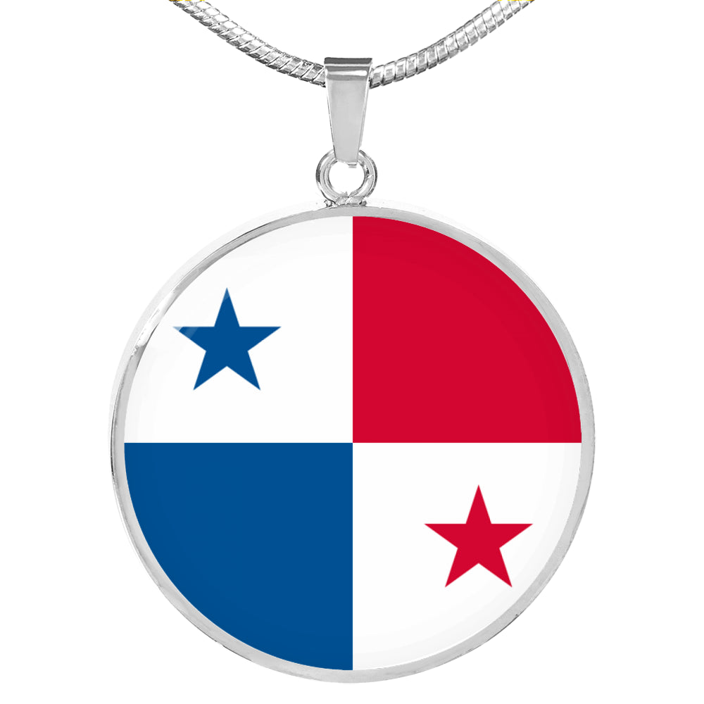 Panama Flag Necklace Panama Flag Circle Pendant Stainless Steel or 18k Gold 18-22"-Express Your Love Gifts