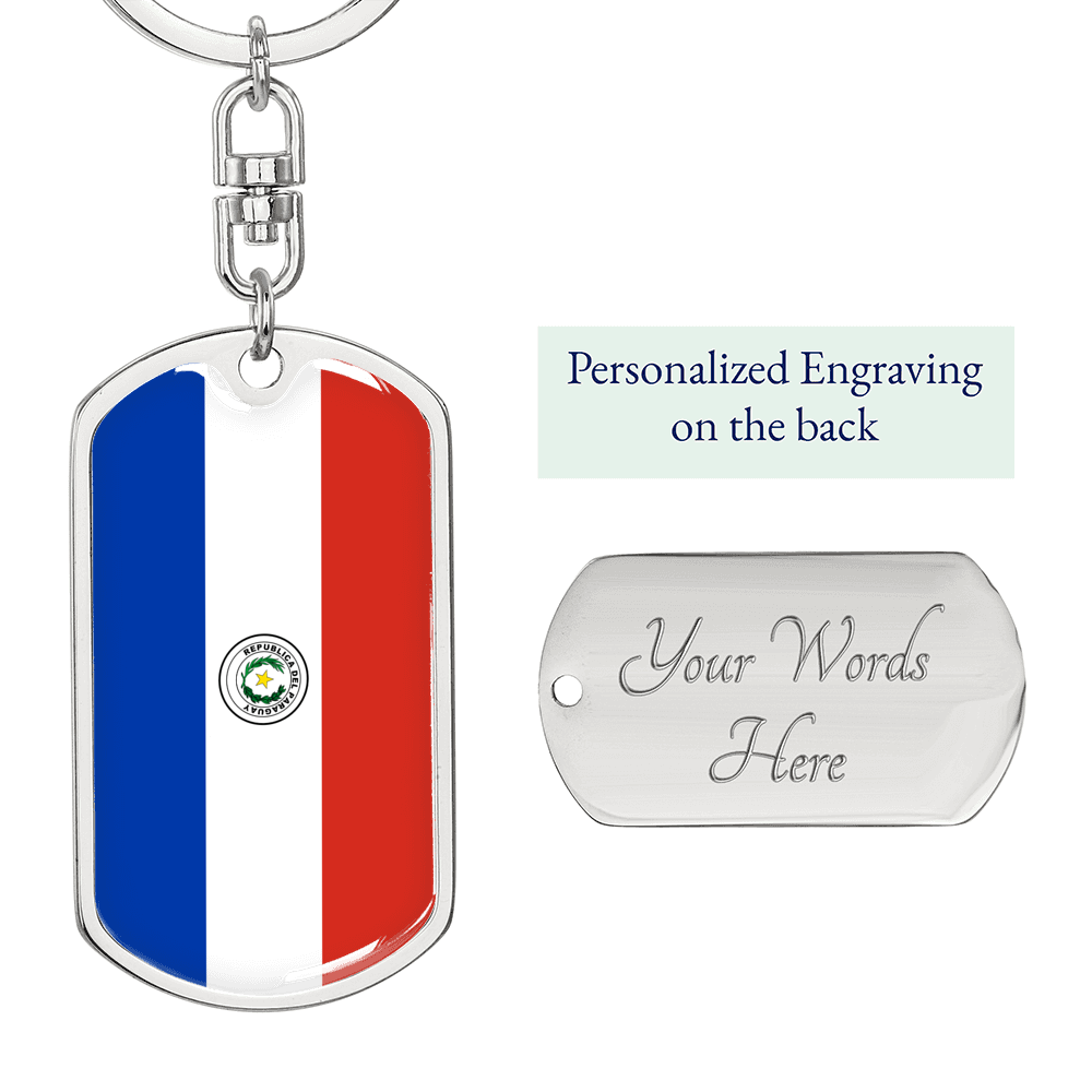 Paraguay Flag Swivel Keychain Dog Tag Stainless Steel or 18k Gold-Express Your Love Gifts