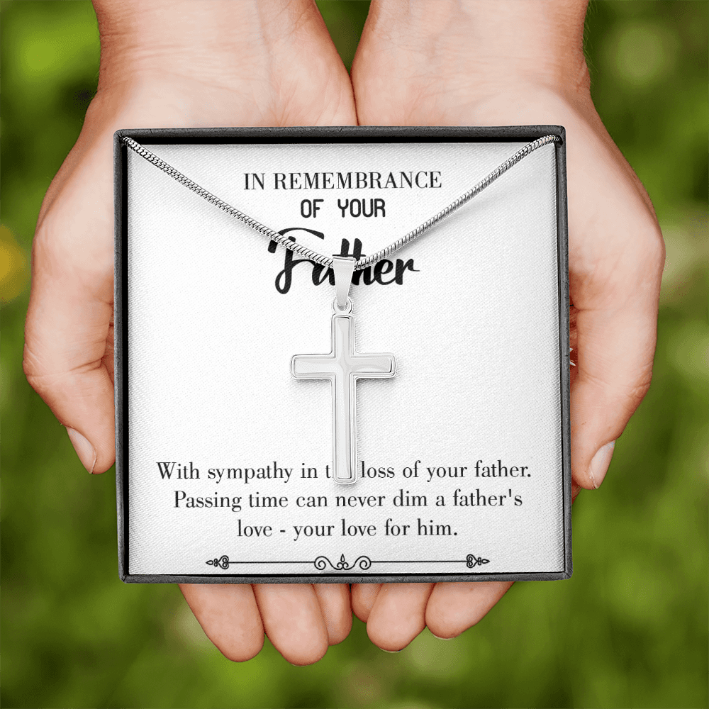 Passing Time Dad Memorial Gift Dad Memorial Cross Necklace Sympathy Gift Loss of Father Condolence Message Card-Express Your Love Gifts