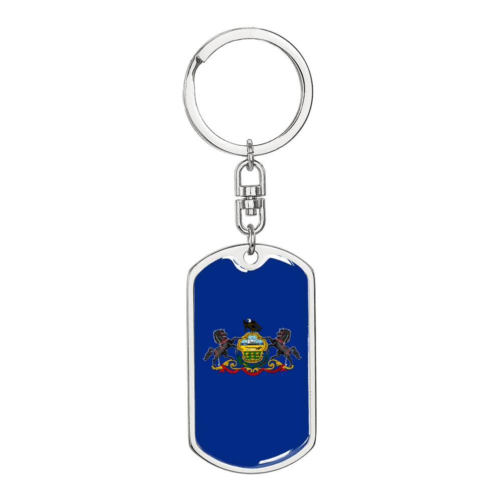 Pennsylvania State Flag Keychain Dog Tag Stainless Steel or 18k Gold-Express Your Love Gifts