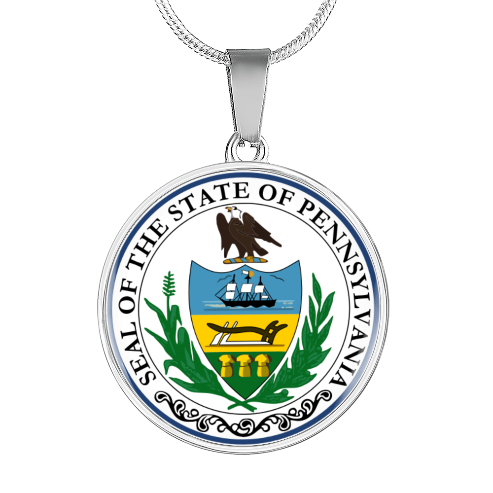 Pennsylvania State Seal Necklace Circle Pendant Stainless Steel or 18k Gold 18-22"-Express Your Love Gifts