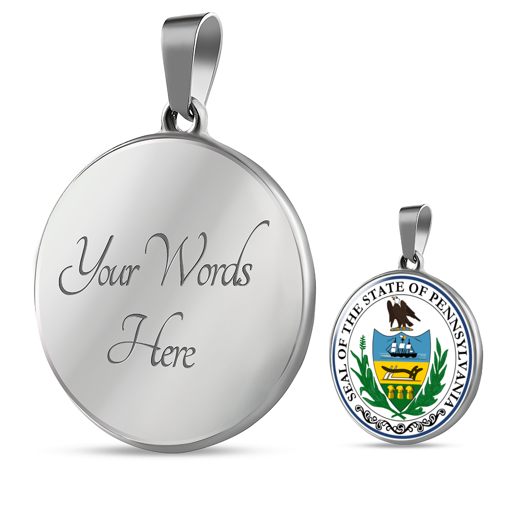 Pennsylvania State Seal Necklace Circle Pendant Stainless Steel or 18k Gold 18-22"-Express Your Love Gifts