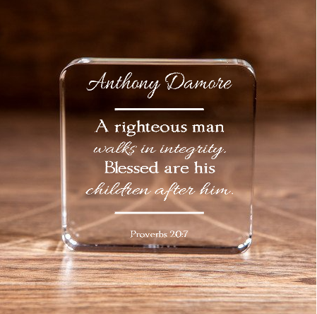 Proverbs 20:7 Upright Man Large Square Crystal Paperweight Personalized Christian Gift-Express Your Love Gifts