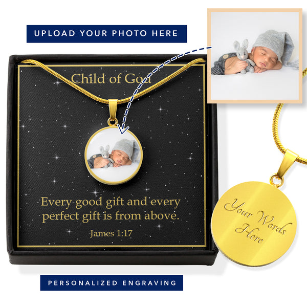 Personalized Baby Birth Necklace James 1:17 Child of God Perfect Gift From Above Gift Pendant Stainless Steel or 18k Gold-Express Your Love Gifts