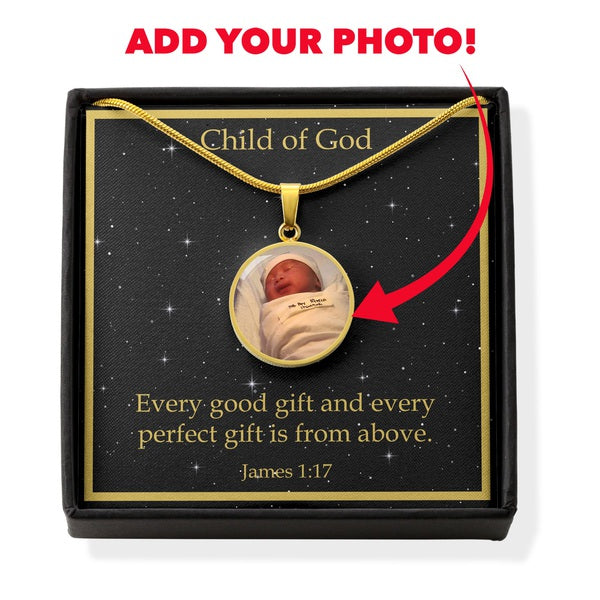Personalized Baby Birth Necklace James 1:17 Child of God Perfect Gift From Above Gift Pendant Stainless Steel or 18k Gold-Express Your Love Gifts