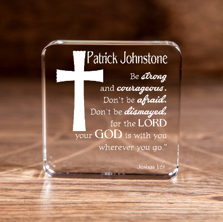 Joshua 1:9 Large Square Crystal Paperweight Be Strong and Courageous Cross Personalized Christian Gift-Express Your Love Gifts