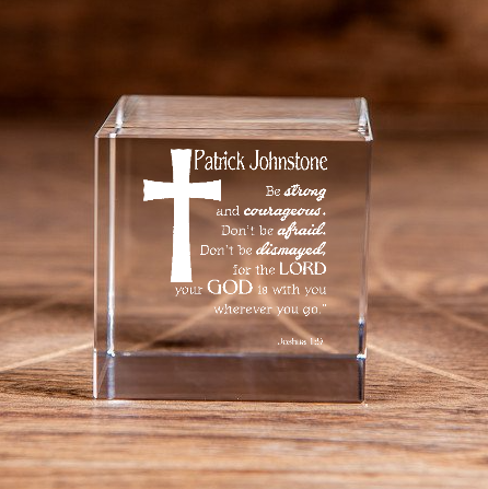 Joshua 1:9 Be Strong and Courageous Cross Square Cut Crystal Cube Personalized Christian Gift-Express Your Love Gifts