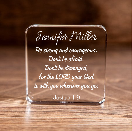 Joshua 1:9 Be Strong and Courageous Large Square Crystal Paperweight Personalized Christian Gift-Express Your Love Gifts